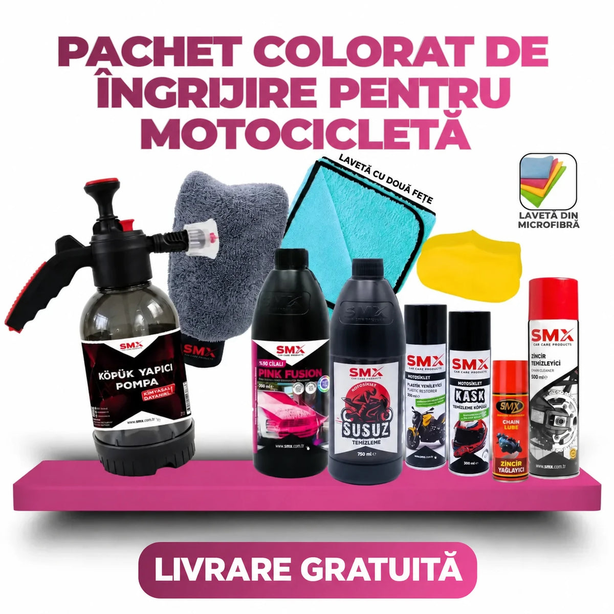 Pachet colorat de îngrijire pentru motocicletă