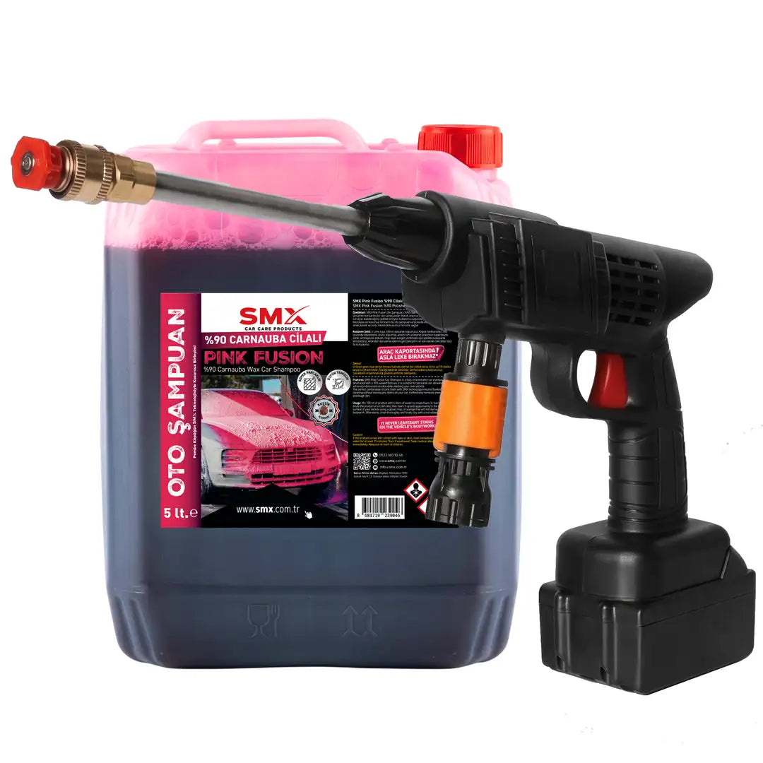 90% Carnauba Polished Pink Fusion Car Shampoo 5 LT + pistol de spălare auto încărcat – 48W, pistol cu apă sub presiune, Rottest încărcat wireless BR 092 2536