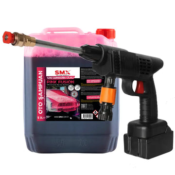 90% Carnauba Polished Pink Fusion Car Shampoo 5 LT + pistol de spălare auto încărcat – 48W, pistol cu apă sub presiune, Rottest încărcat wireless BR 092 2536